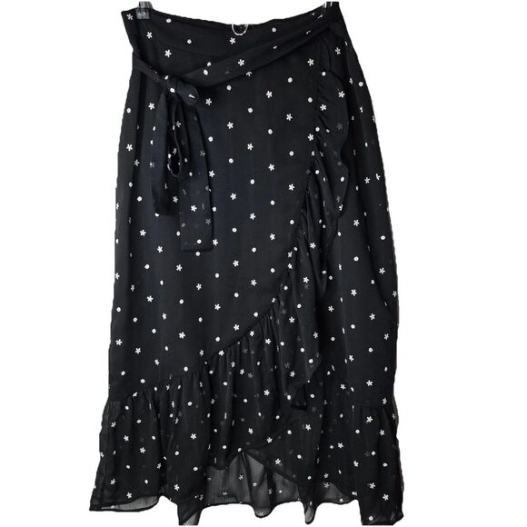 Ann Taylor Black Embroidered Ruffle Midi Skirt 2 - Picture 1 of 6